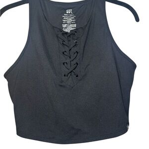 JoyLab Black Lace-Up sports bra crop top